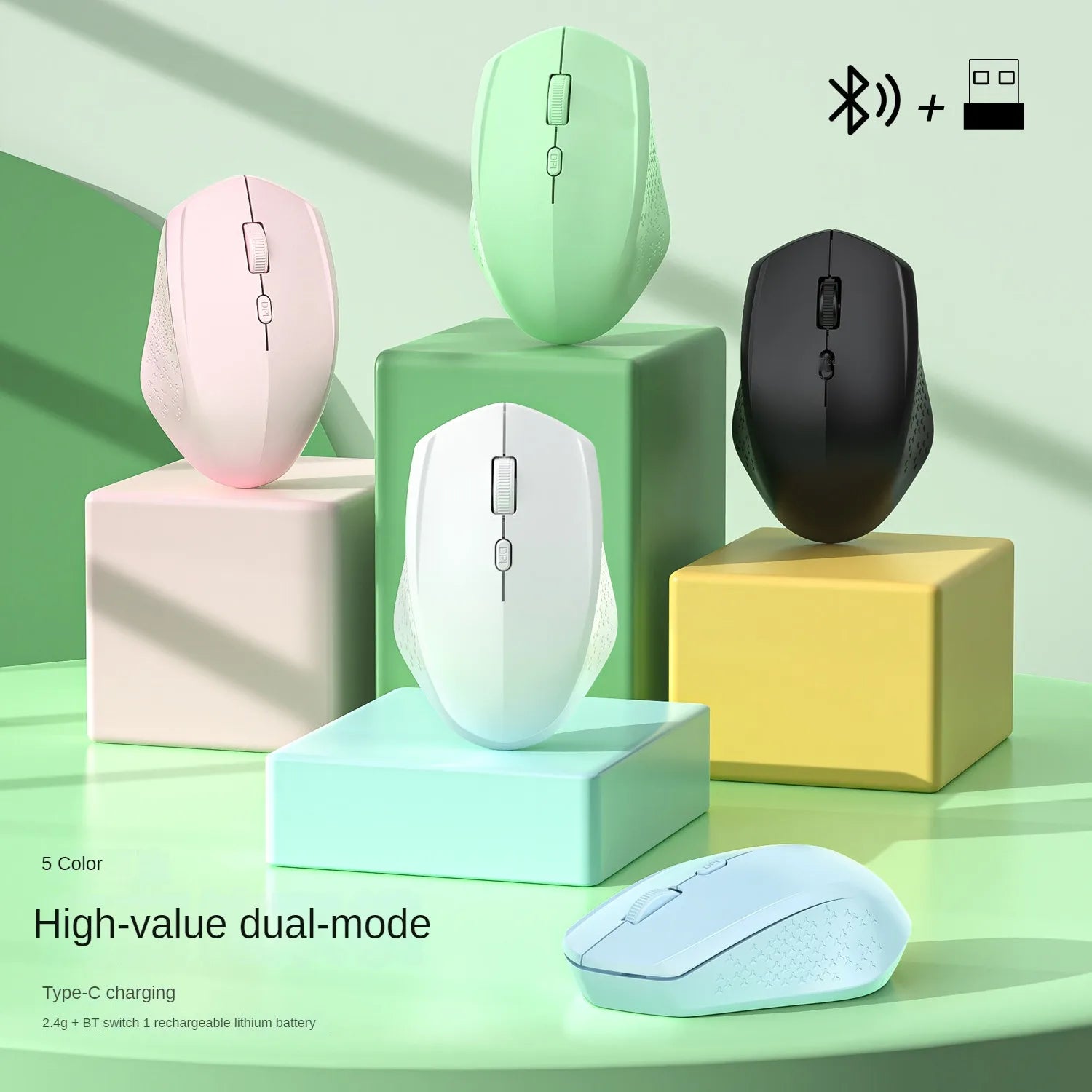 Ratón ergonómico inalámbrico Bluetooth 5,2, ratón recargable de 1600DPI para MacBook, tableta, ordenador, portátil, 2,4 GHz, USB, accesorios para PC