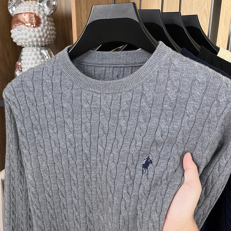 Buzo de Punto Bordado para Hombre - Cuello Redondo, Tejido Grueso Otoño Invierno