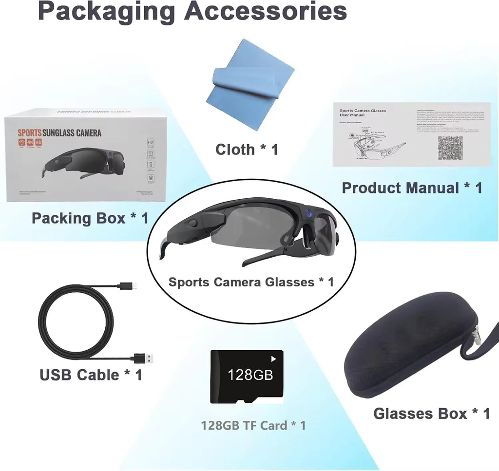 Gafas de sol con cámara WiFi HD 1080P para deportes y actividades al aire libre