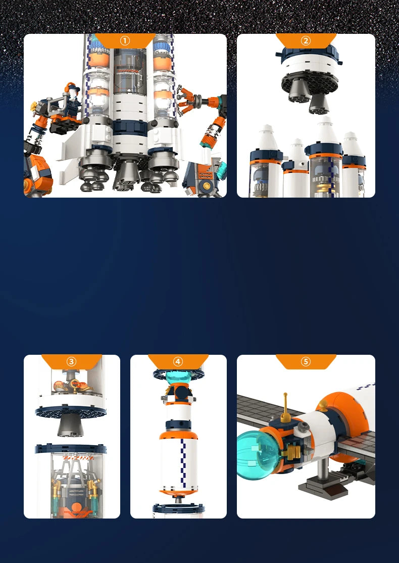 Serie de exploración espacial JAKI, modelo de ensamblaje de bloques de construcción de módulo de núcleo de súper cohete avanzado Dawn, juguete de regalo de cumpleaños para niño
