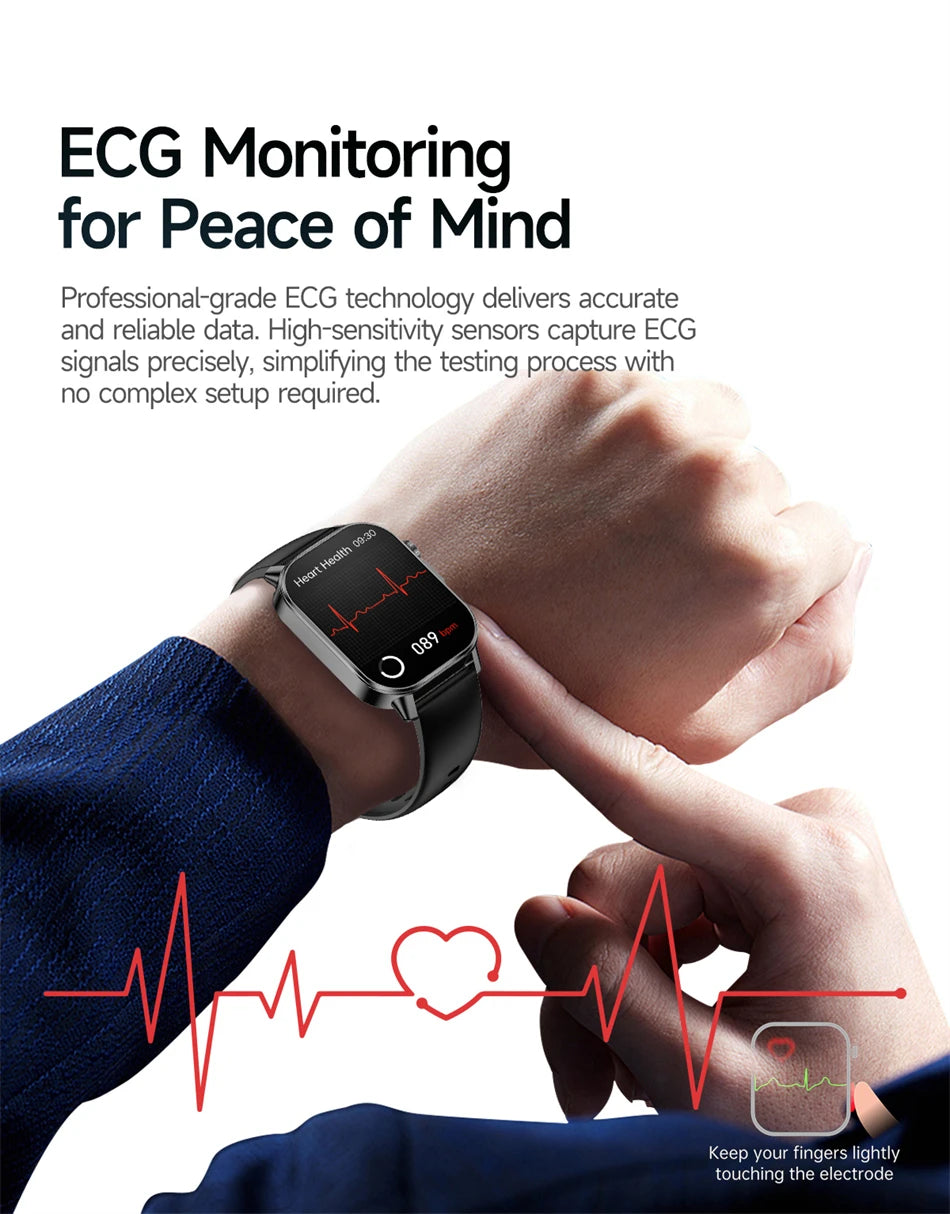 Reloj Inteligente ECG con Diagnóstico Preciso de Salud, Presión Arterial y Ácido Úrico