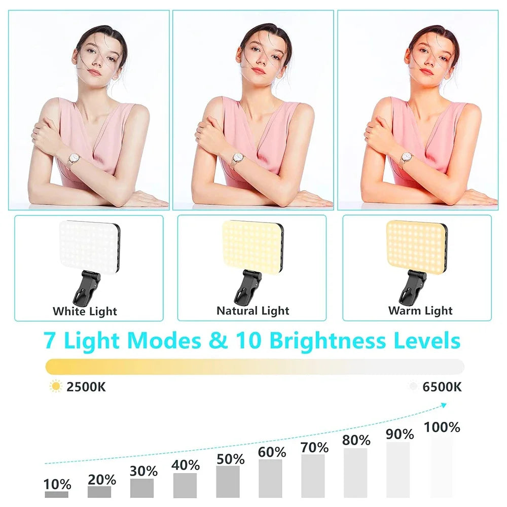 Nueva luz para selfies, 60 luces LED para teléfono, luz de relleno, 7 modos de salida, Kit de lámpara de vídeo regulable 2500K-6500K, Panel de luz bicolor CRI 97+