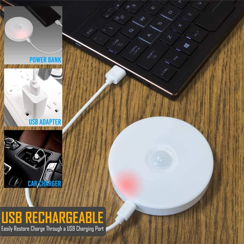 PZSUNLY-luz LED con Sensor de movimiento para armario, USB, para iluminación del hogar, dormitorio, armario, lámpara, luces recargables