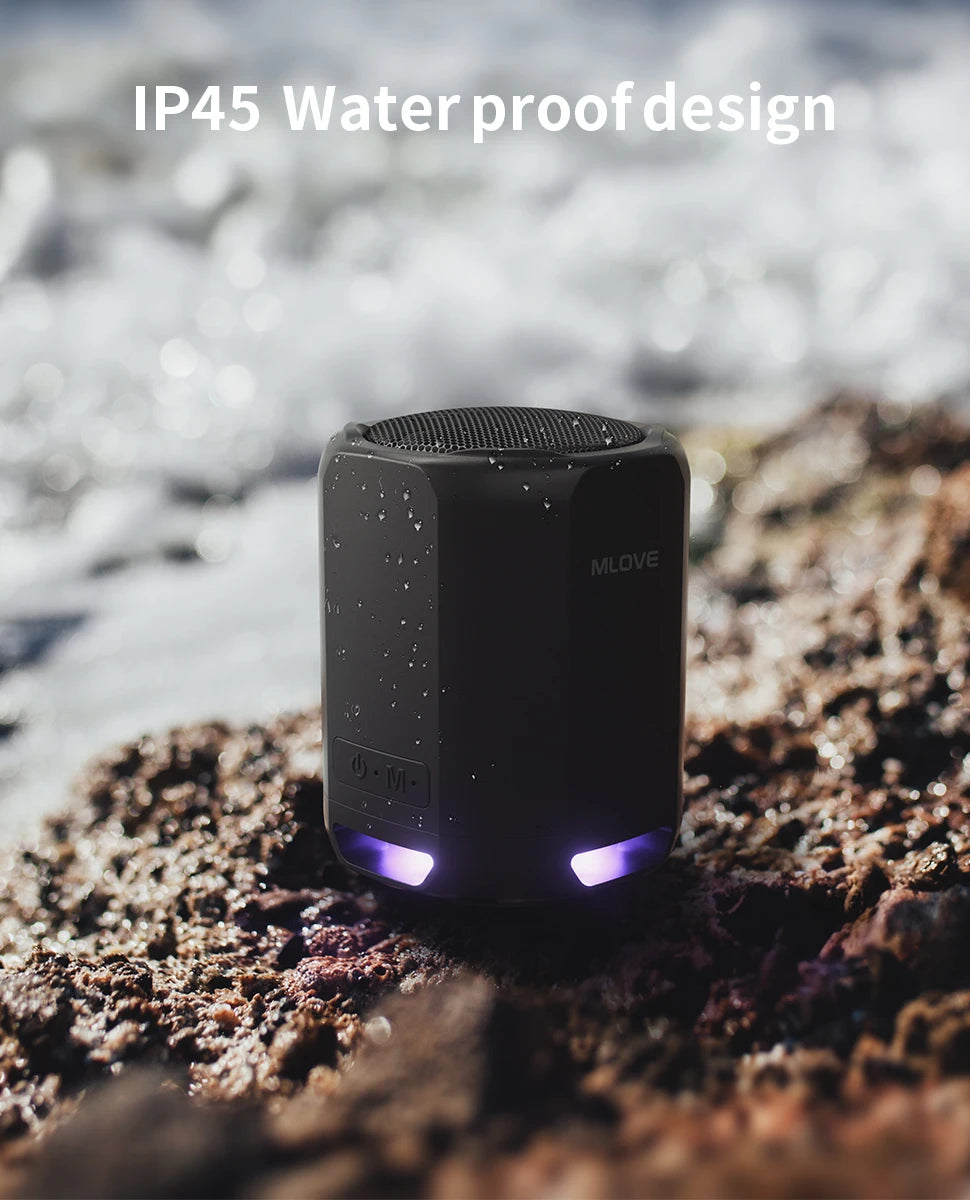 MLOVE Altavoz Bluetooth portátil, Bluetooth 5.3, luces RGB, sonido compacto de alta fidelidad, conectividad TWS
