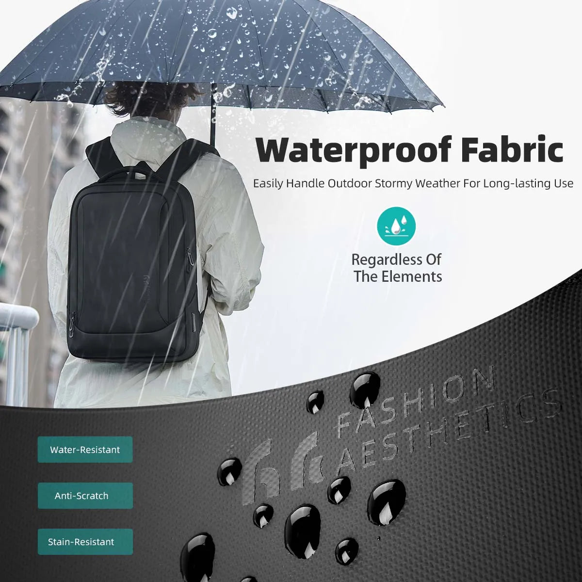 Mochila para Laptop Impermeable con Puerto de Carga USB para Hombre