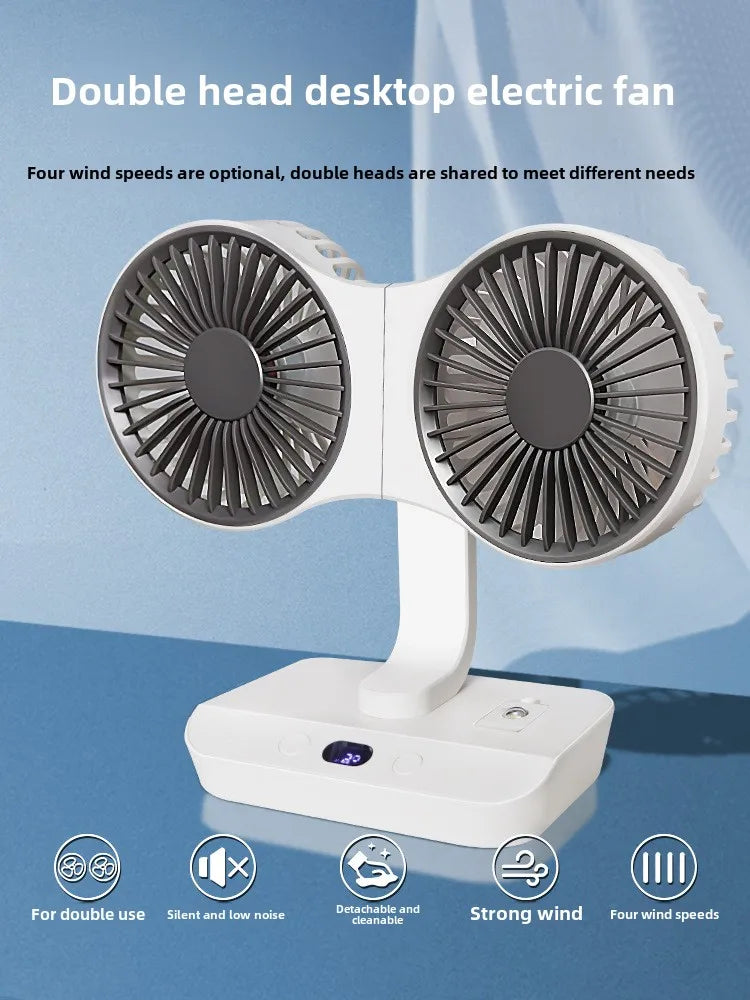 Ventilador vibrador multifunción de doble cabezal, dispositivo portátil con pantalla Digital de alta definición y 4 engranajes ajustables, luces nocturnas, novedad de 2024