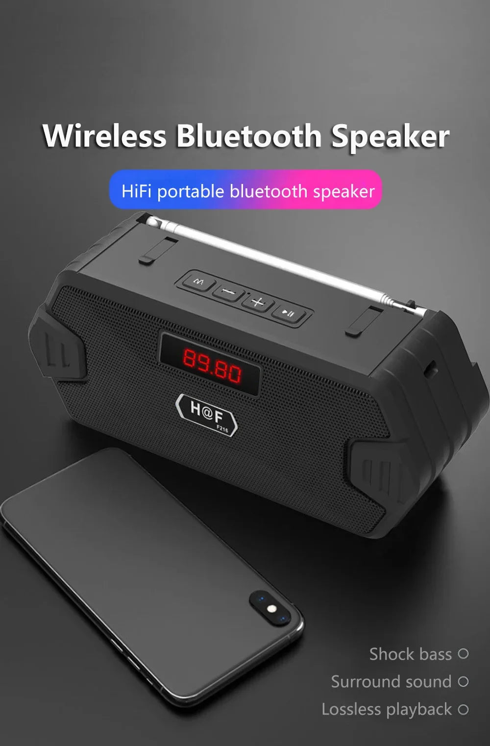 Receptor de Radio FM para exteriores, altavoz inalámbrico Aux portátil con Bluetooth, Subwoofer, caja de sonido de música, Bluetooth de alta fidelidad para el hogar y el coche