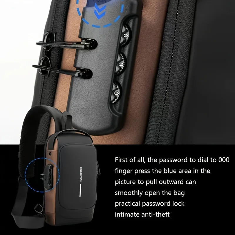 Bolso antirrobo con bloqueo de contraseña para hombre, bolso de pecho para hombre, Mochila pequeña deportiva informal, bolso de hombro tipo bandolera, bolso para motocicleta