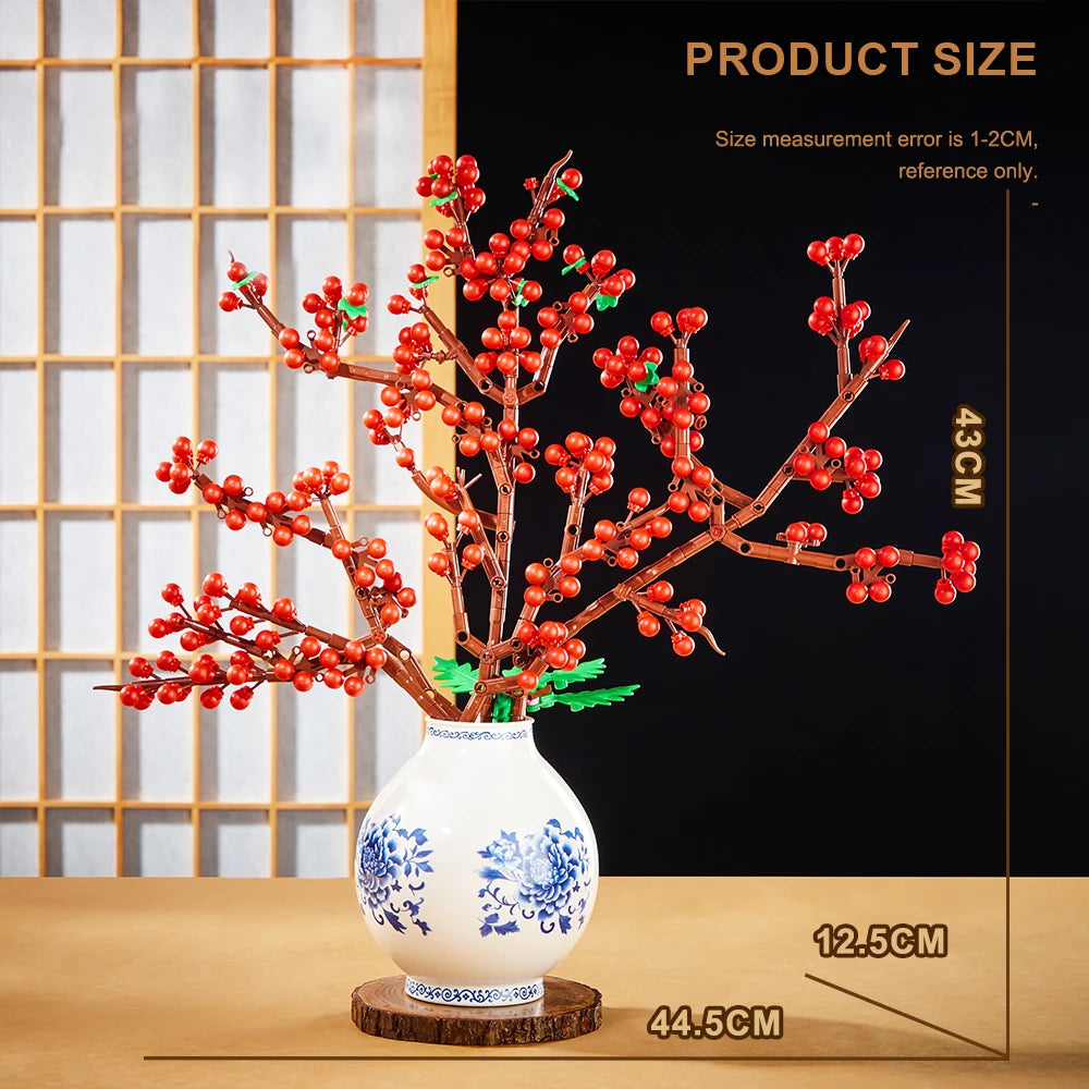 Bloques de Construcción 2 en 1 de Flor de Ciruelo 3040, Modelo MOC DIY, Ramo Decorativo para Escritorio, Regalo Coleccionable para Adultos, Cumpleaños, Festividades