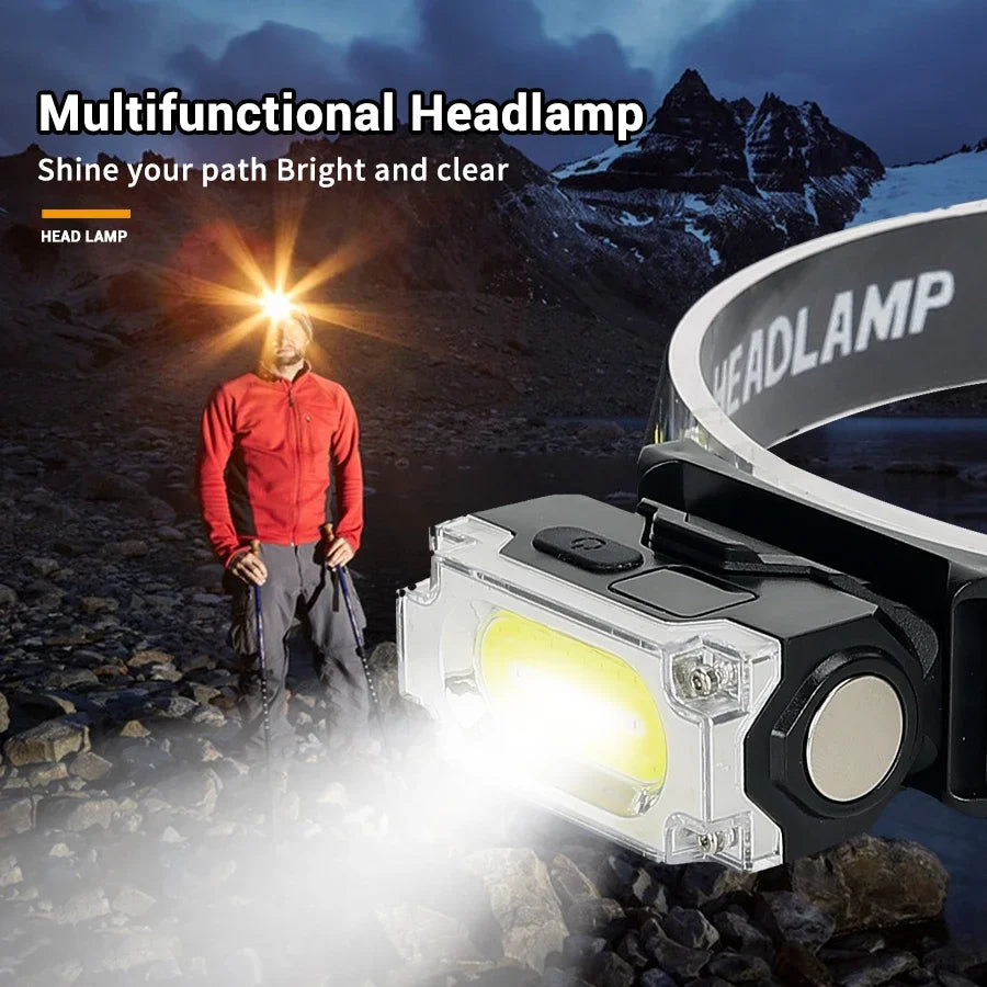 Linterna Frontal LED COB Recargable USB para Camping y Pesca