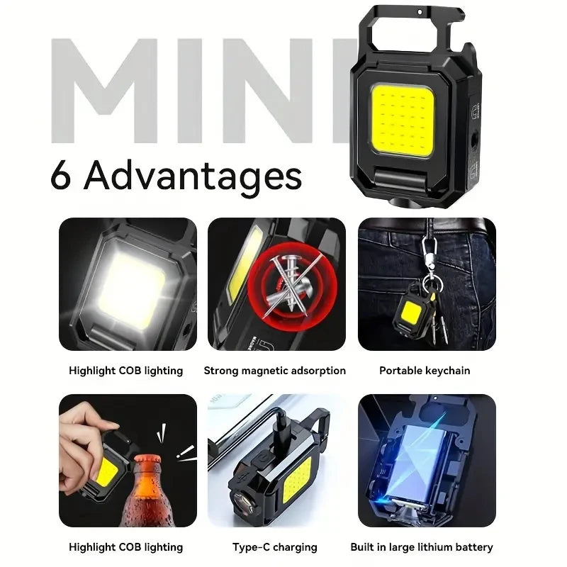 Linterna Mini Llavero COB Recargable USB con Luces Laterales 1000LM