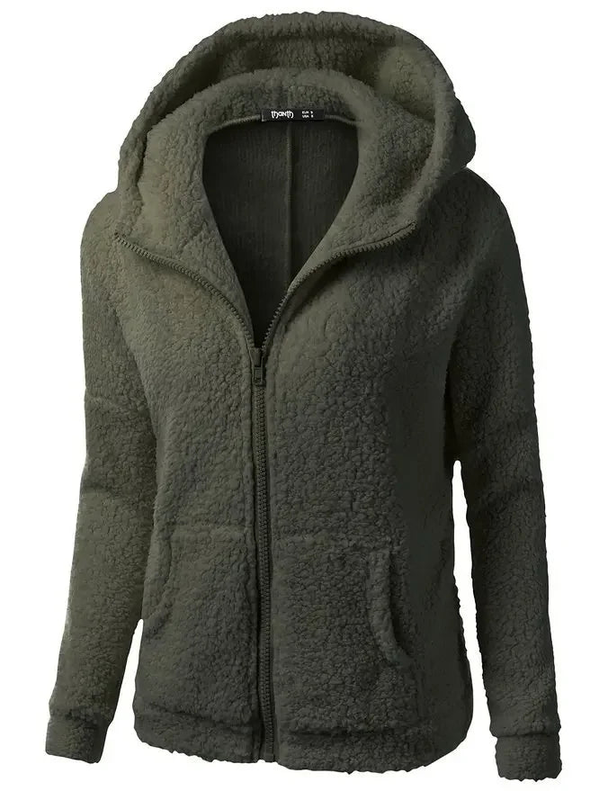 Chaqueta cálida de otoño e invierno para mujer, Sudadera con capucha informal 2025, sudaderas con capucha para mujer, sudadera con cremallera, abrigo liso de lana suave para mujer