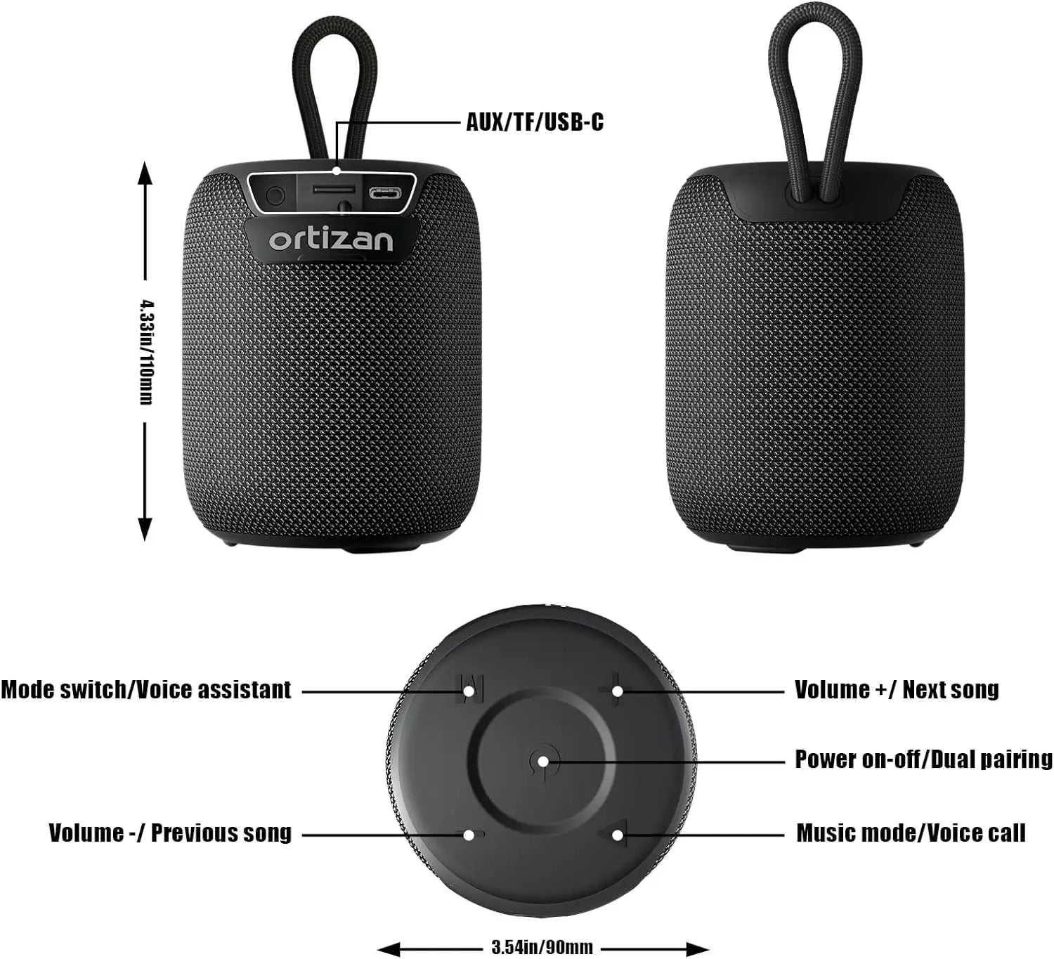 Altavoces Bluetooth Ortizan, altavoz inalámbrico portátil con Bluetooth 5.3, resistente al agua IPX7, sonido estéreo de 15 W, emparejamiento dual, TF/AUX