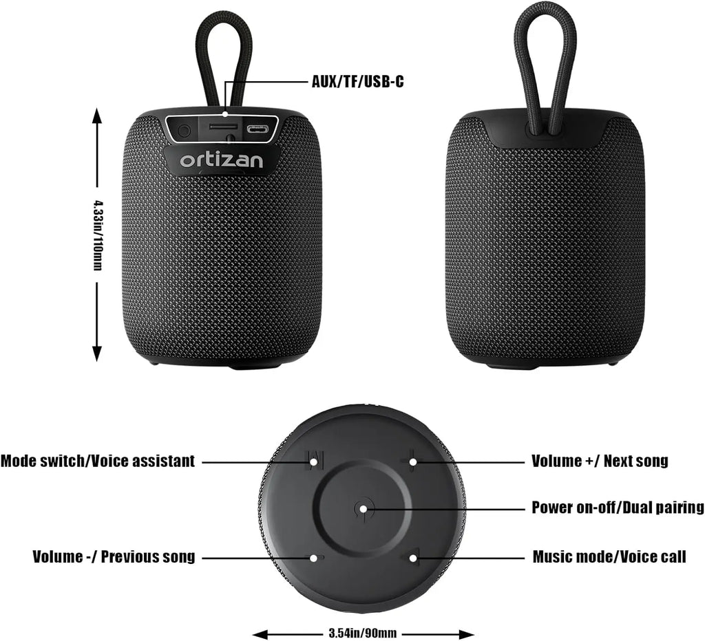 Ortizan Altavoz Bluetooth Portátil 15W IPX7 TF/AUX