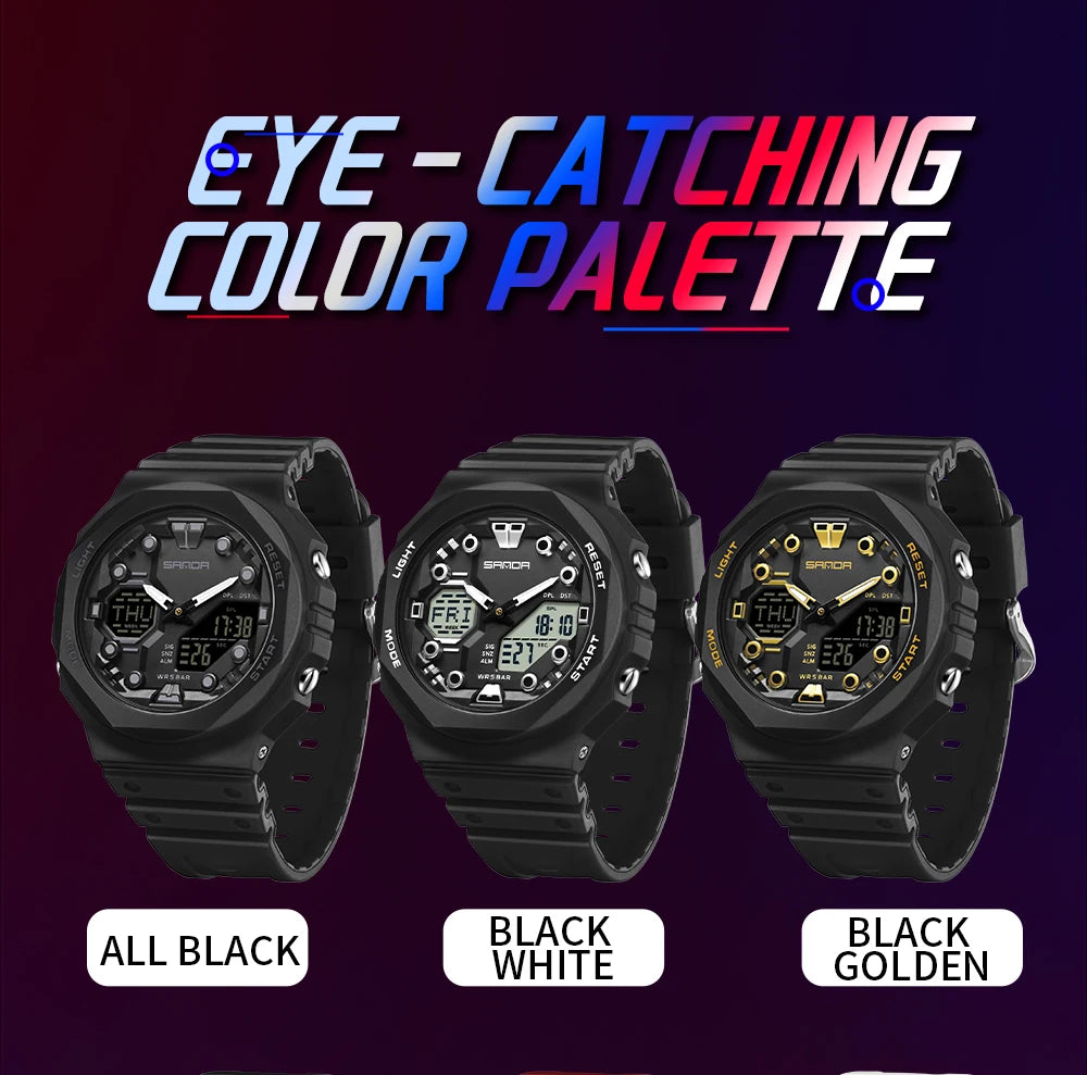 Reloj Digital SANDA 6200 para Hombre, Deportivo LED Impermeable 50M