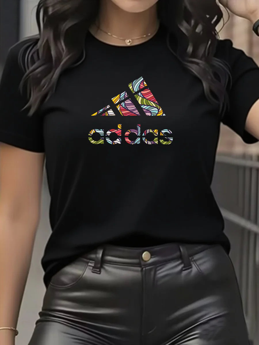 Camiseta de Algodón Ajustada de Manga Corta con Cuello Redondo