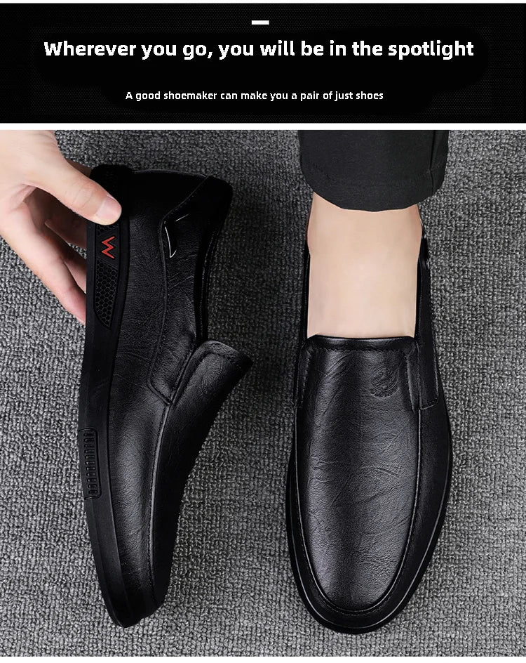 CLOHOO Zapatos casuales de negocios para hombres Calzado de cuero con parte inferior de goma de piel de vaca en capas hecho a mano para oficina y ocio