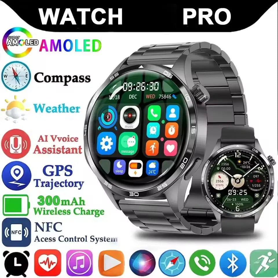 Nuevo watch5 Pro GPS NFC reloj inteligente hombres 360*360 pantalla AMOLED ritmo cardíaco Bluetooth llamada IP67 impermeable hombre Smartwatch 2025