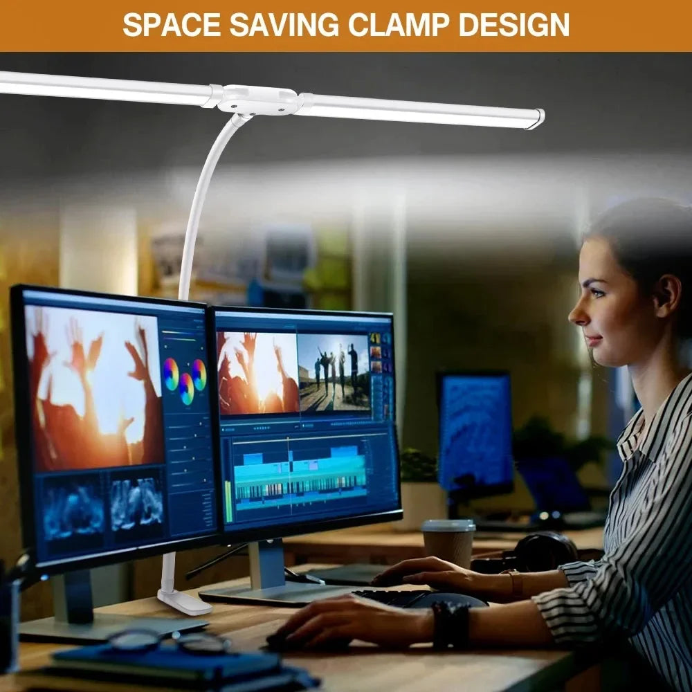 Lámpara LED Doble Cabezal con Clip, Regulable para Oficina y Lectura