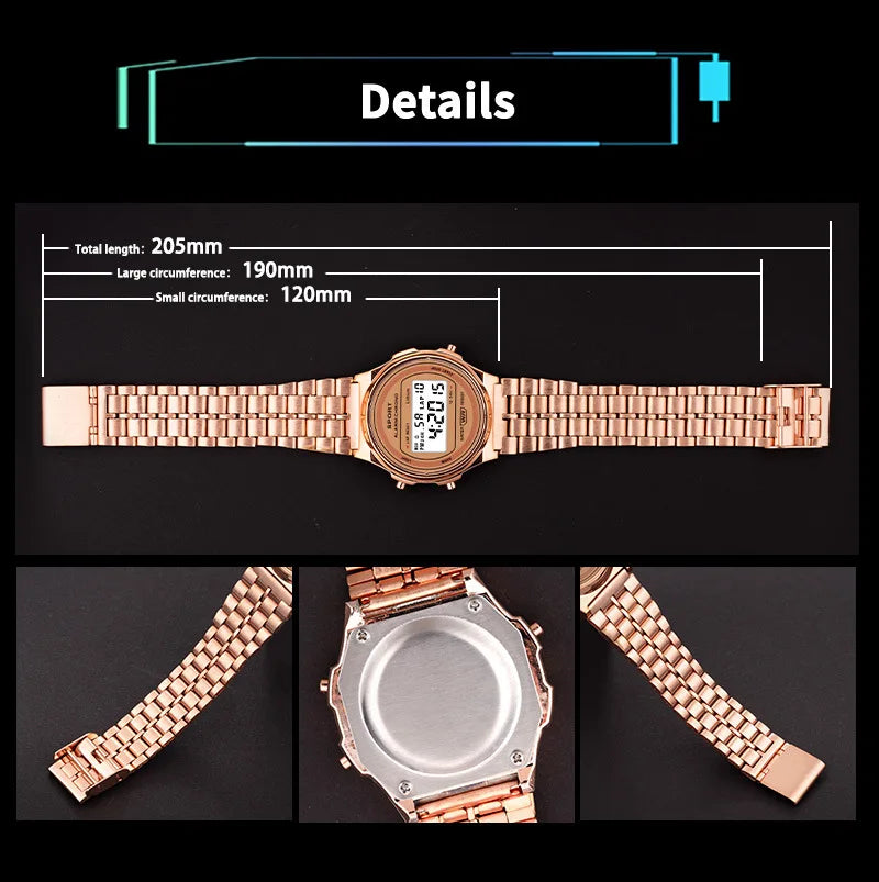 Reloj electrónico LED informal para mujer, correa Retro de acero inoxidable, reloj Digital LED para mujer, reloj de pulsera deportivo multifunción
