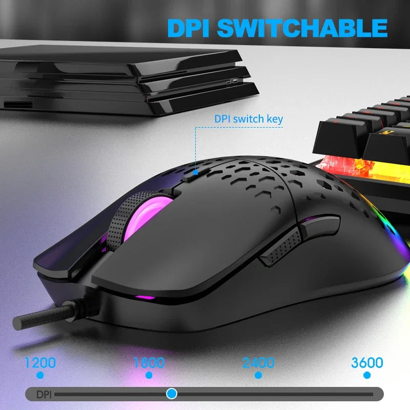 RAIKU G701 Ratón con cable de 6 teclas, iluminación colorida para juegos y oficina, para sistemas Microsoft Windows y Apple IOS