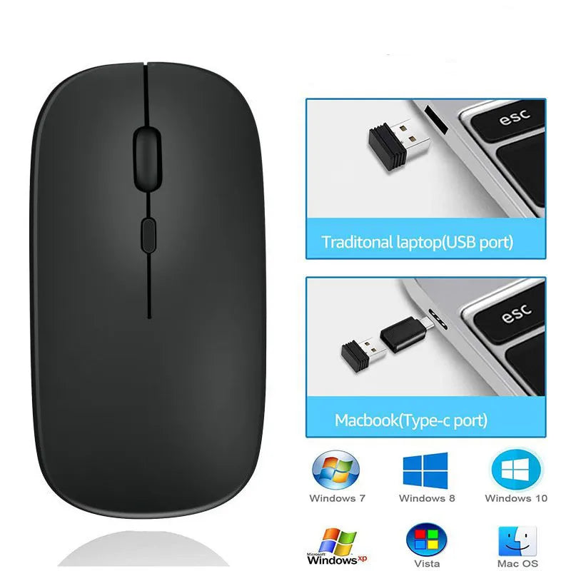 Ratón inalámbrico portátil compatible con Bluetooth 2,4 GHz modos duales ratón de ordenador con Nano receptor para Notebook PC portátil Macbook
