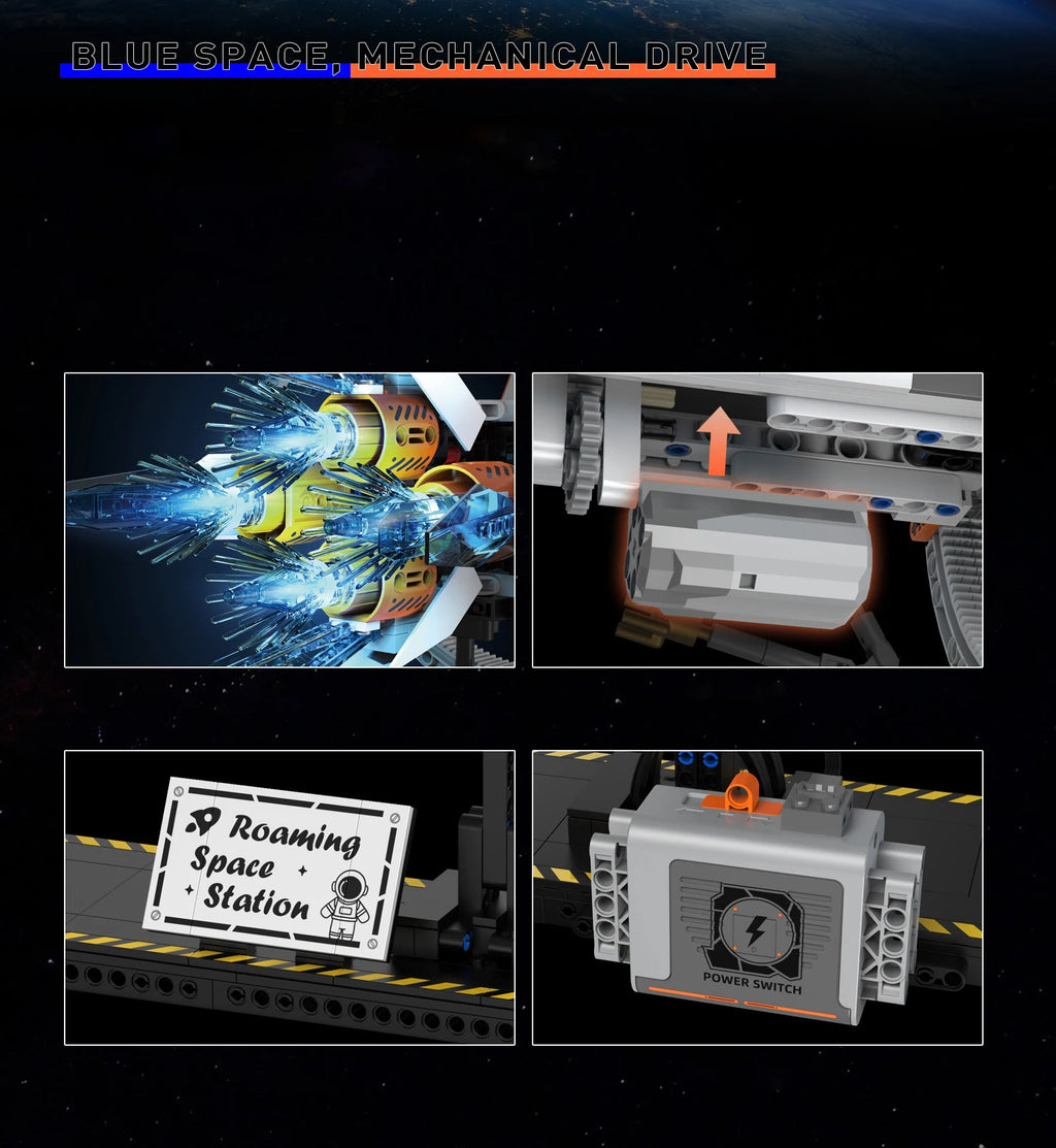 Serie de exploración espacial, modelo de bloques de construcción, estación espacial con propulsor y soporte, adornos MOC creativos de escritorio para adultos