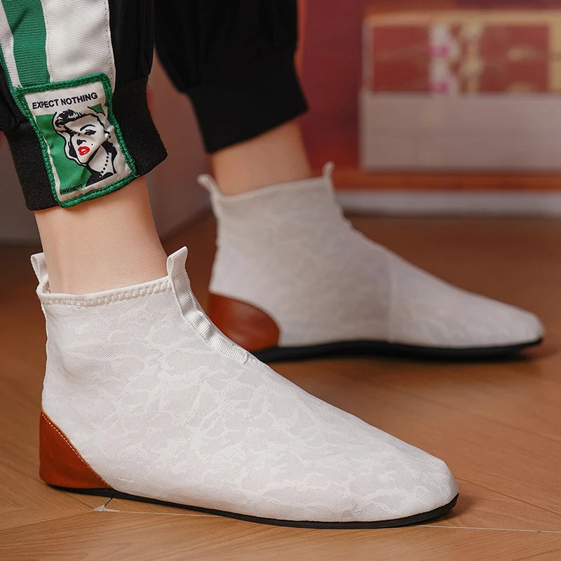 YRZL Mocasines para hombre de malla transpirable, mocasines ligeros de conducción de caña alta, zapatos casuales sin cordones para hombres, zapatos cómodos para caminar