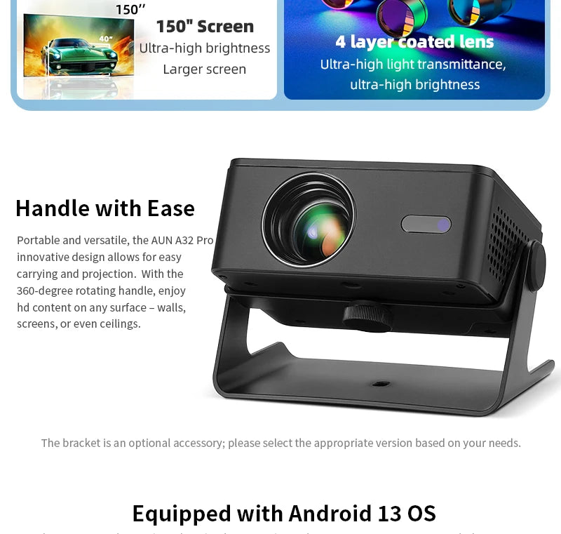 AUN A32 Pro Android 13 proyector portátil cine en casa MINI juegos para niños proyectores LED 3D WIFI para teléfono 4K Video 1080P