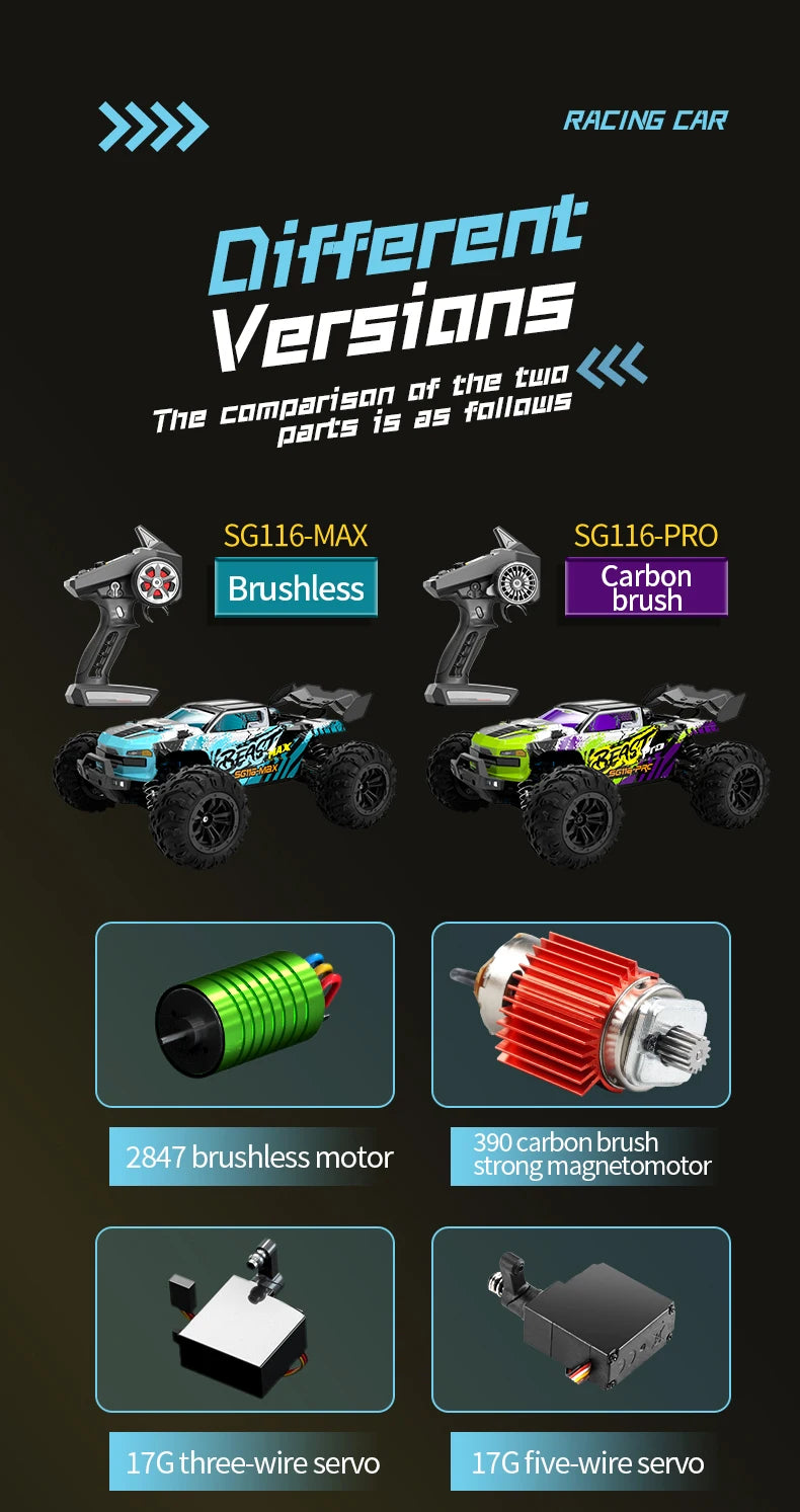 Teeggi 16101 /16102 PRO 1:16 70 KM/H carreras de deriva de alta velocidad SG116 MAX 4WD RC coche todoterreno monstruo camión juguetes para regalo de chico
