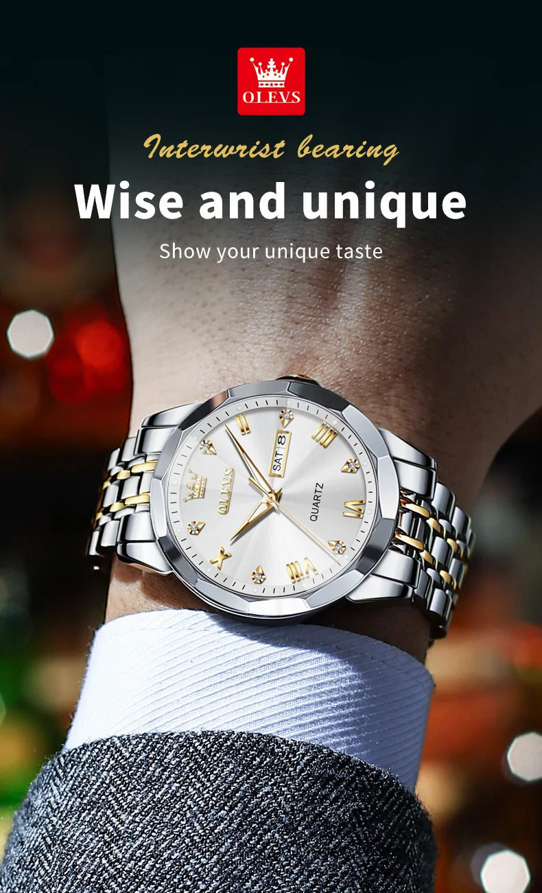 Reloj de Cuarzo OLEVS para Hombre con Acero Inox y Doble Calendario