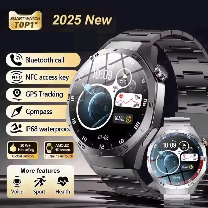 2025 nuevo reloj inteligente para hombres pantalla AMOLED GPS trayectoria de movimiento ritmo cardíaco llamadas Bluetooth SmartWatch impermeable