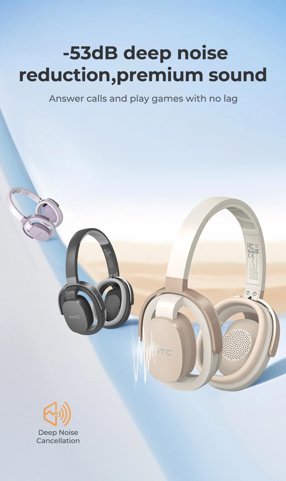 HTC HP07 Auriculares supraaurales Auriculares de traducción de 134 idiomas Auriculares de traducción facial a cara Batería de larga duración