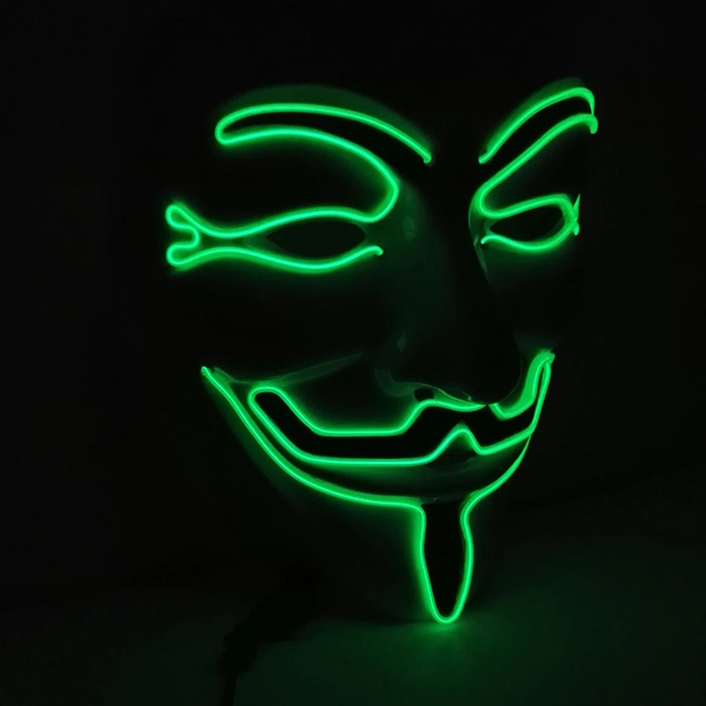 Máscara LED de Vendetta para Halloween, Discoteca, Carnaval, Fiesta, Decoración, Cosplay, Máscara Brillante de Guy Fawkes