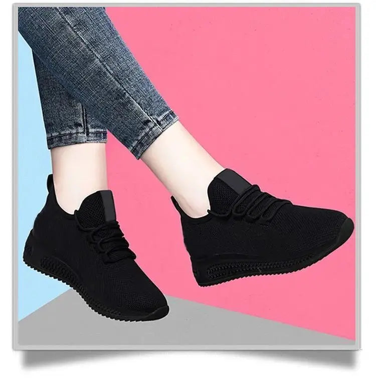 Zapatos informales con plataforma antideslizante transpirable para mujer, zapatillas coreanas para correr, zapatillas negras, otoño 2024