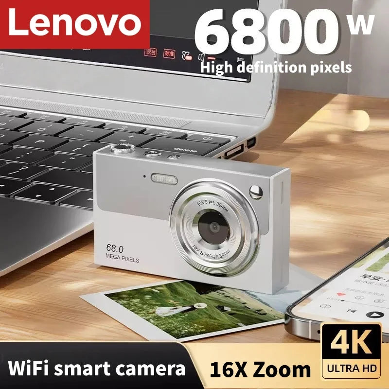 Cámara Digital Lenovo 68MP 4K WiFi Doble Lente para Selfies