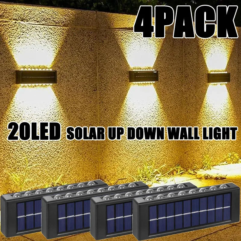 Luces solares de pared para exteriores, lámpara Solar de montaje en pared cálida/blanca para porche, iluminación arriba y abajo para jardín, paisaje de la calle, balcón y Patio