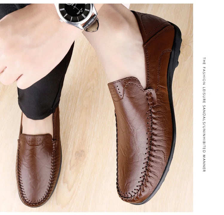 CLOHOO Zapatos casuales de negocios para hombres Costuras de cuero Cómodo Fondo de goma transpirable Segunda capa de piel de vaca