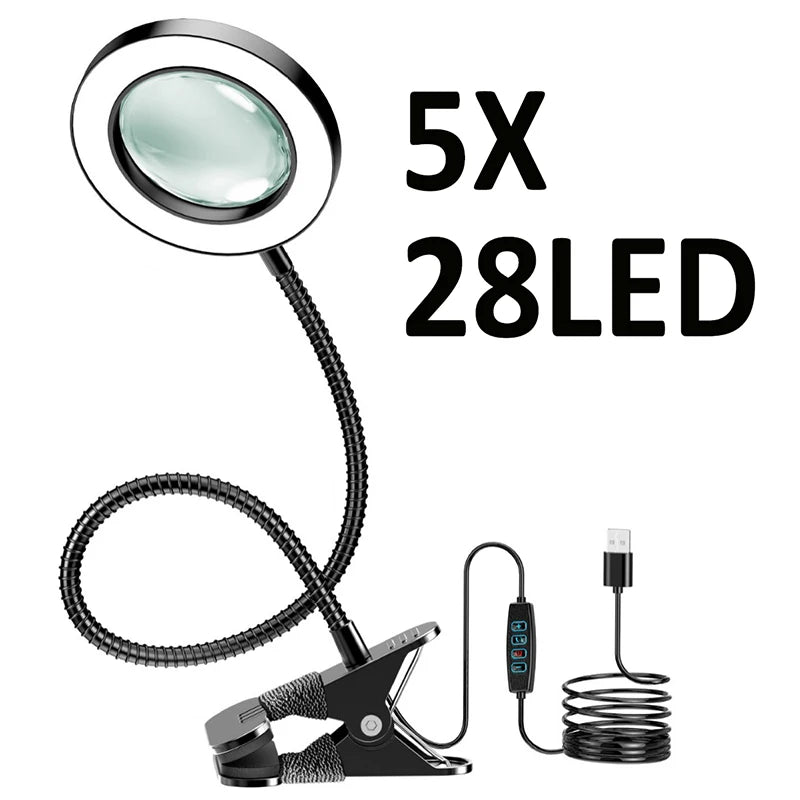 Lupa con Luz LED 5/10X 28/56 LEDs Cuello de Cisne