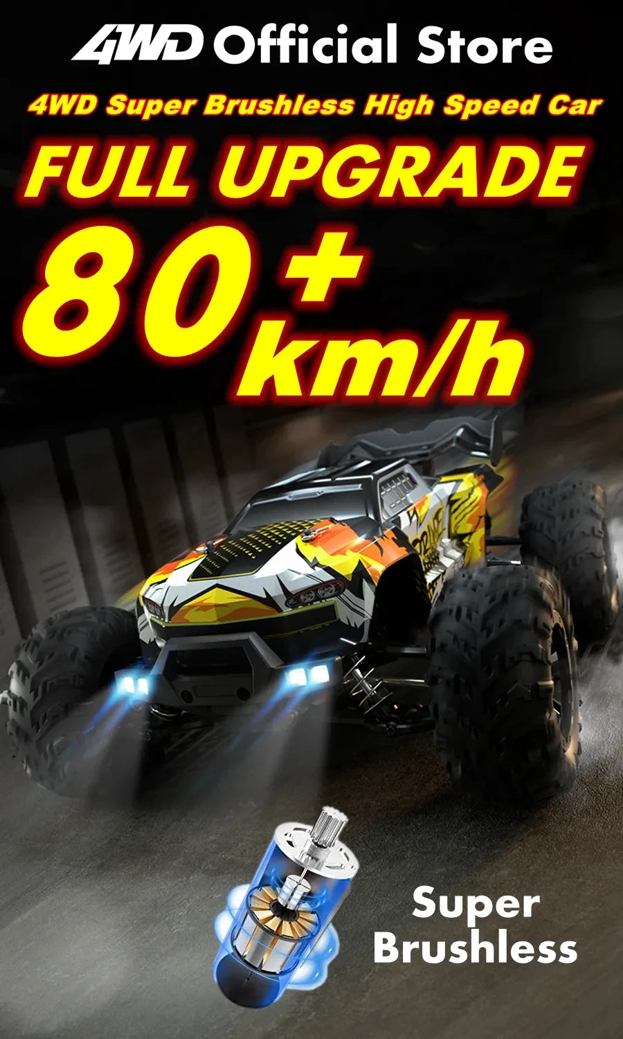 Coche Todoterreno RC 4WD sin Escobillas, Alta Velocidad 50-80 KM/H