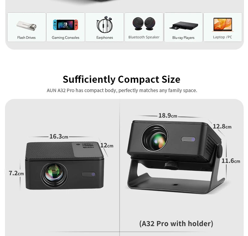 AUN A32 Pro Android 13 proyector portátil cine en casa MINI juegos para niños proyectores LED 3D WIFI para teléfono 4K Video 1080P