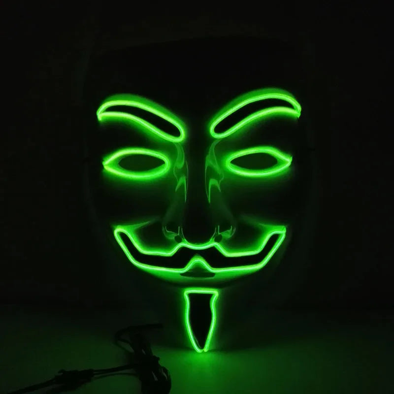 Máscara LED de Vendetta para Halloween, Discoteca, Carnaval, Fiesta, Decoración, Cosplay, Máscara Brillante de Guy Fawkes