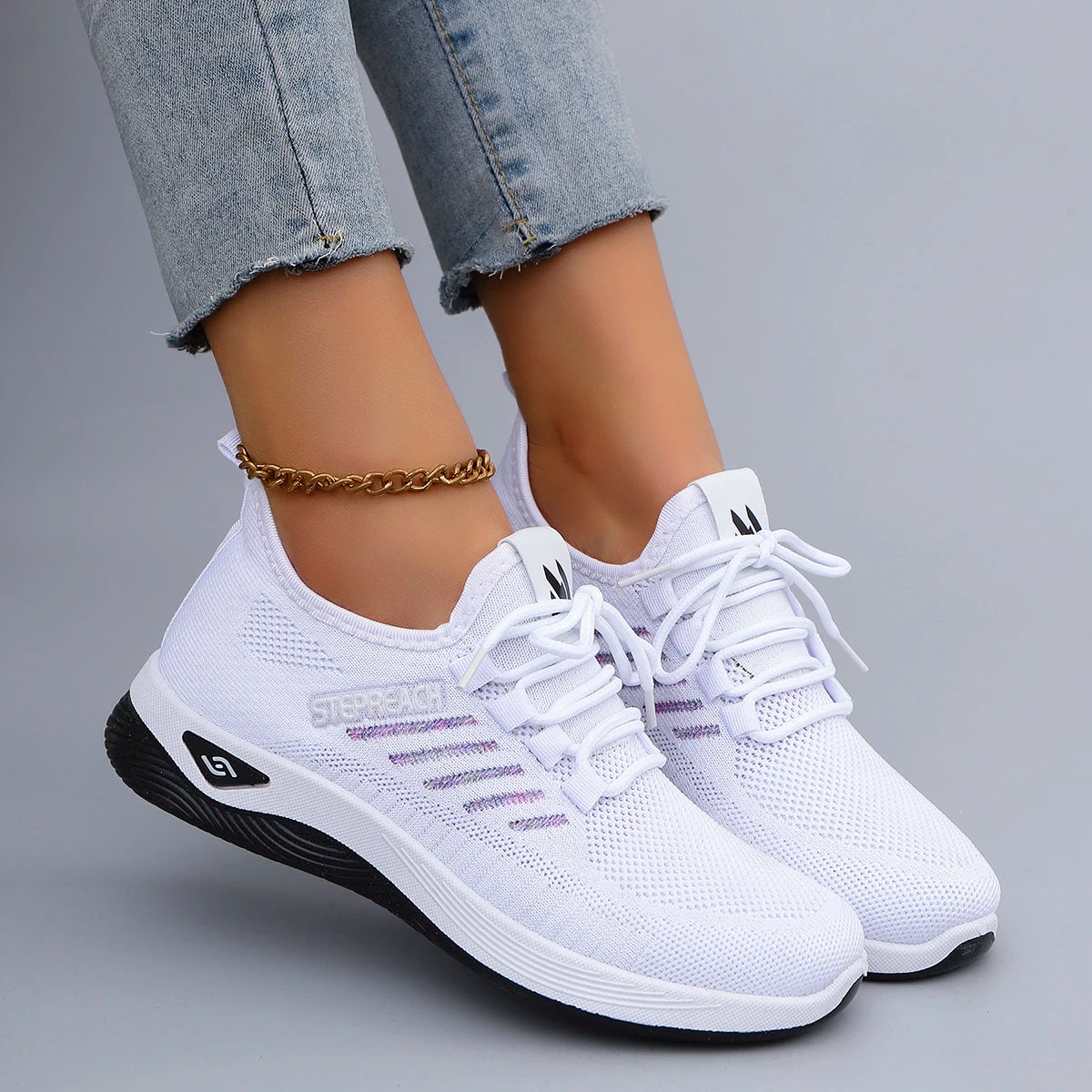 Primavera y otoño nuevos zapatos deportivos informales con cordones para mujer, cómodos, transpirables, ligeros y resistentes al desgaste