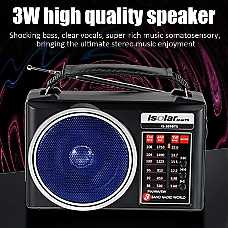 Radio portátil FM/AM/SW solar de emergencia con altavoz Bluetooth