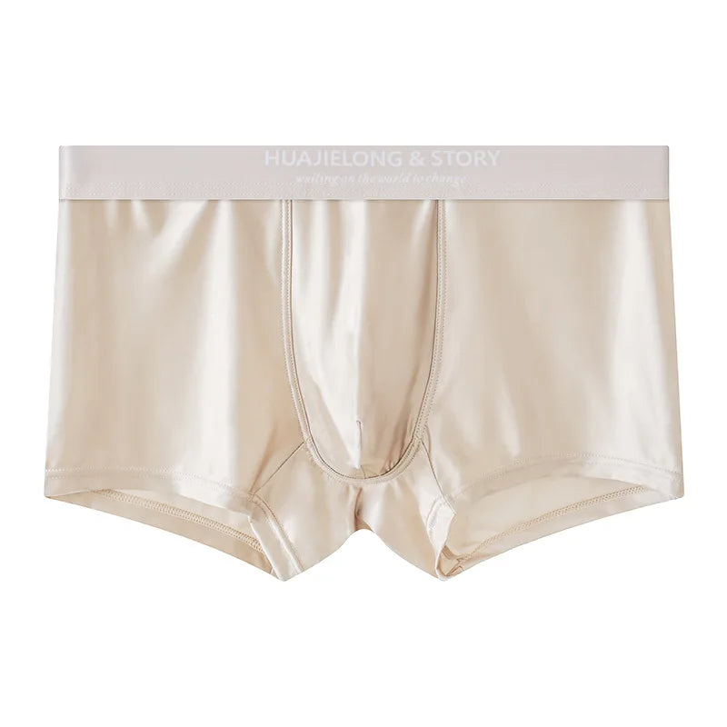 3 unids/pack de Boxers de lujo de seda de hielo tipo satén, calzoncillos de verano lisos y lisos para hombre, bragas con entrepierna de malla transpirable, ropa interior