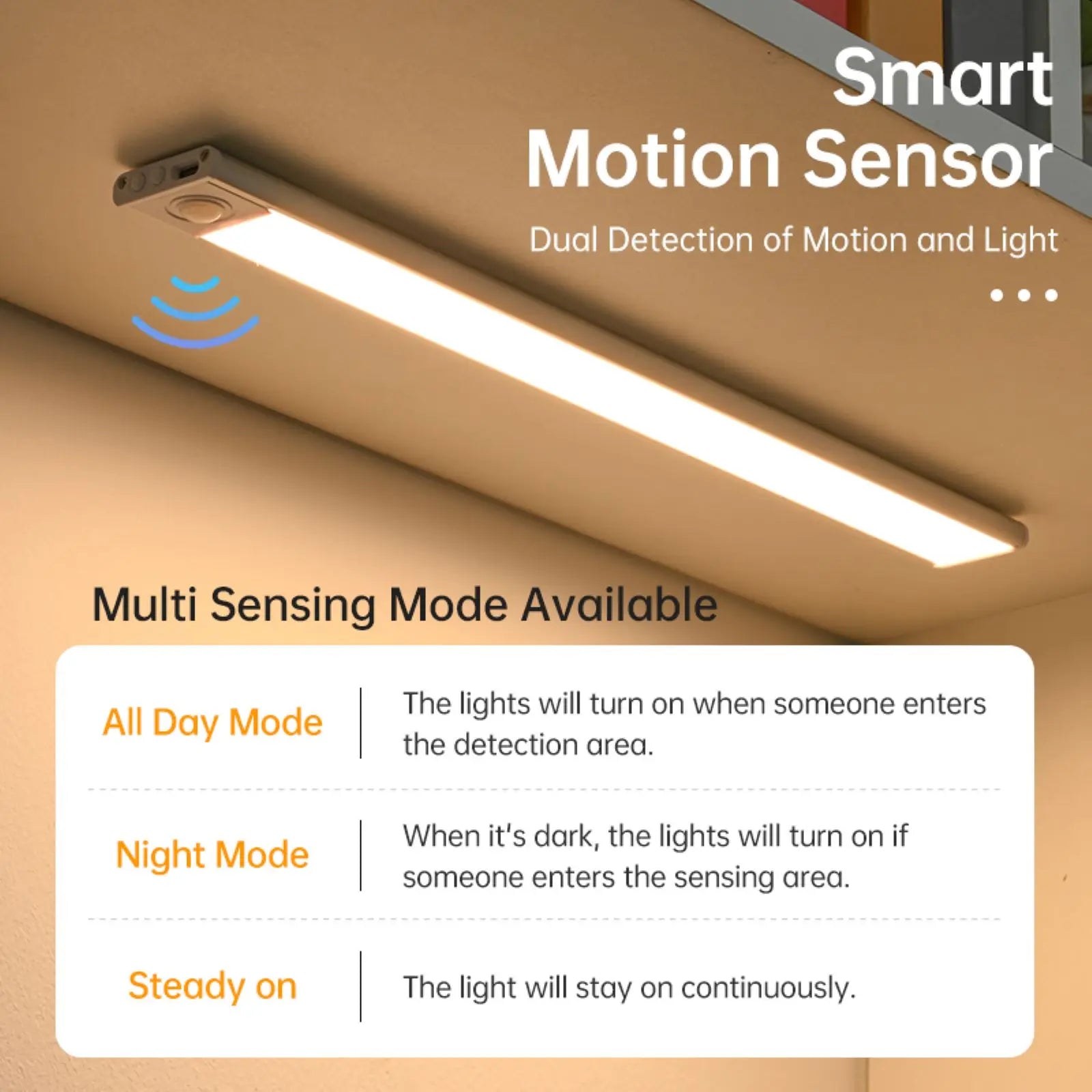Luz LED con Sensor de Movimiento para Gabinete, 3 Colores