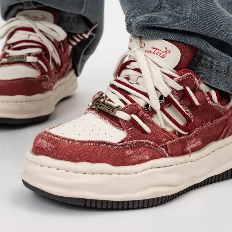 Zapatillas de skate de mezclilla retro para hombre con plataforma
