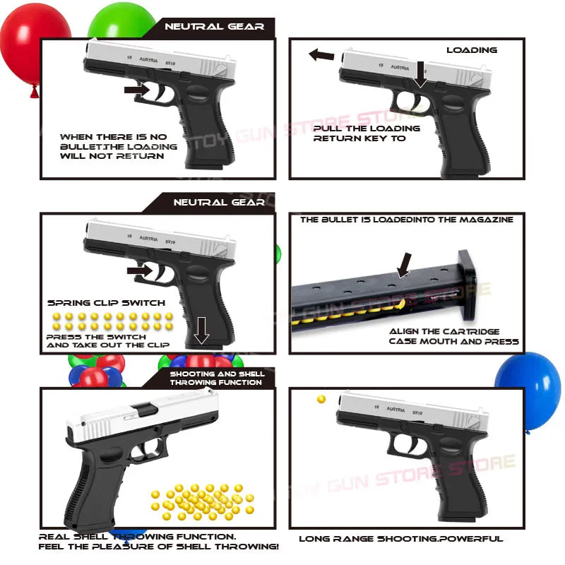 Pistola de juguete totalmente negra G18, pistola suave de espuma de carga manual CS, juego de tiro al aire libre, pistola de aire para adultos, pistola de juguete