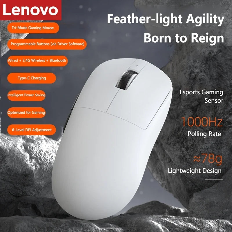Mouse Gamer Lenovo Tri-Mode, 6000 DPI, RGB, Bluetooth y USB-C
