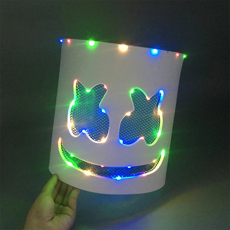 Máscara brillante de DJ Marshmello, barra de baile de Hip Hop, accesorios de espectáculo en club nocturno, máscara LED DIY de malvavisco Cos, máscara de DJ Disco para hombres, Disfraz